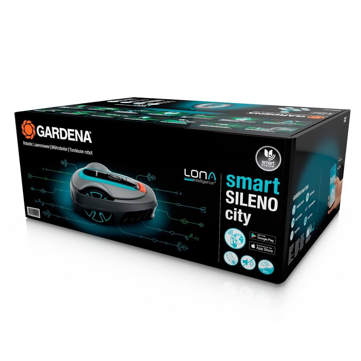 GARDENA Mähroboter smart SILENO city 600 m² Set mit LONA Technologie + Akku Gras- & Strauchschere