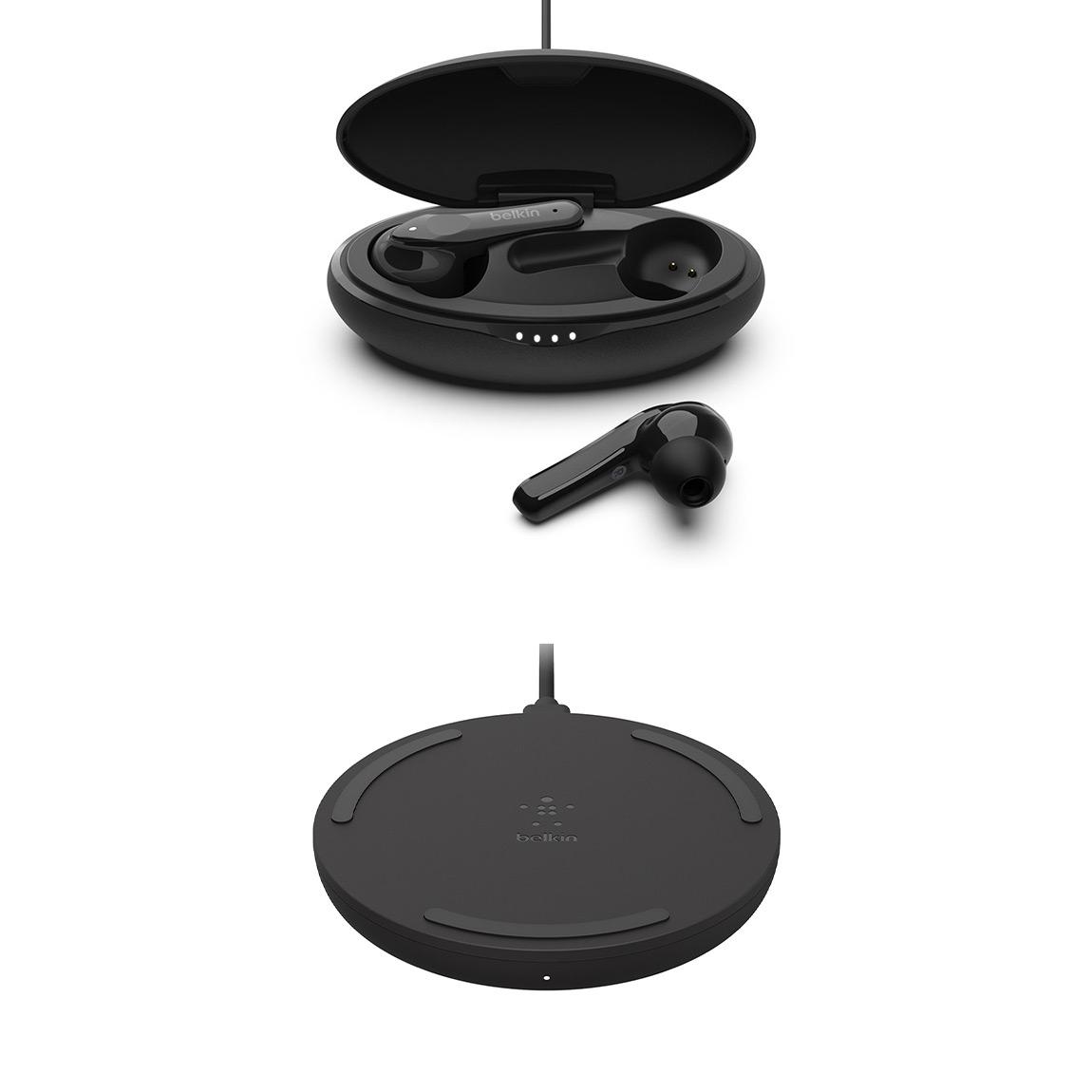 Belkin SOUNDFORM Move Plus - True Wireless Earbuds + kabelloses Ladecase + BoostCharge Drahtloses Ladegerät (10 W)