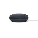 Google Nest Mini - Smarter Lautsprecher mit Sprachsteuerung Karbon Seitenansicht mit Kabel und Schalter