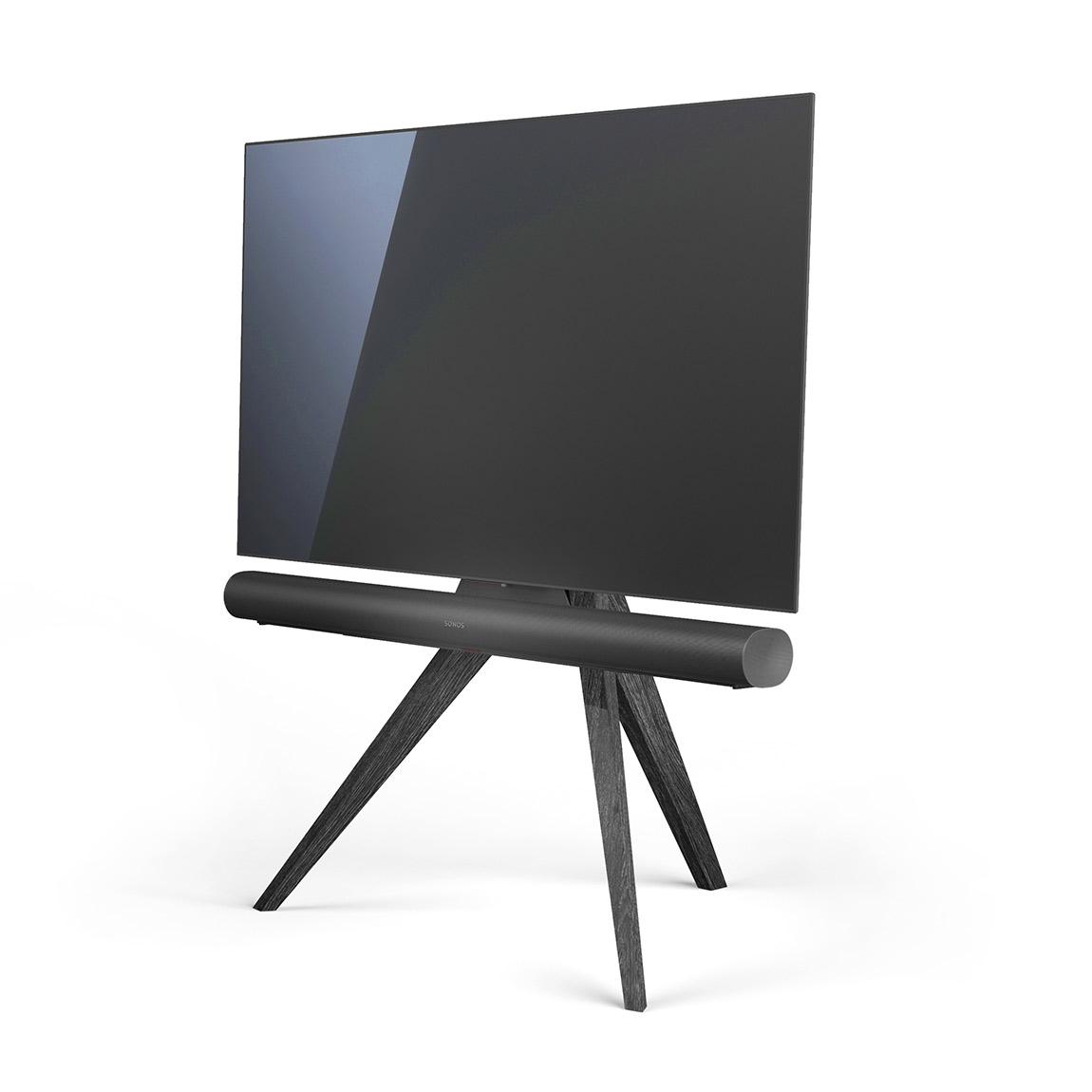 Spectral Art AX TV-Stand - Eiche schwarz mit Fernseher Sonos Arc schräge Ansicht