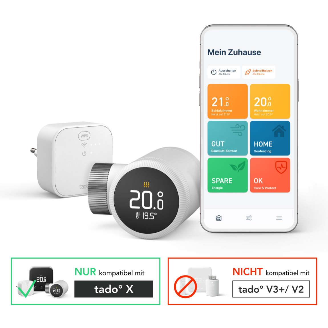 tado° Starter Kit Smartes Heizkörper-Thermostat X - 6er-Set + Bridge