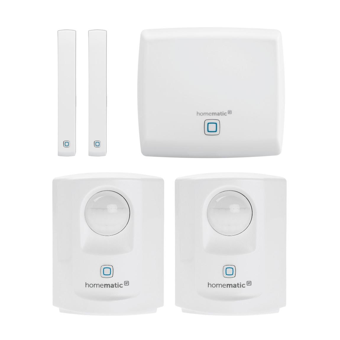 Homematic IP Sicherheitsset S - Access Point + Bewegungsmelder mit Dämmerungssensor 2er-Set + Fenster- und Türkontakt – optisch 2er-Set