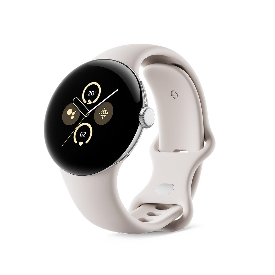 Google Pixel Watch 2 - WLAN Smartwatch - Silber mit Porcelain Armband_schräg_2