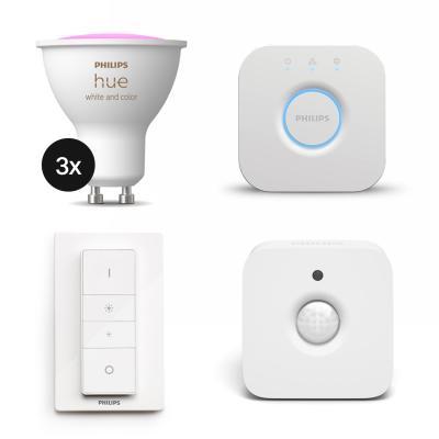 Philips Hue White & Color Ambiance GU10 400lm Starter-Set + Dimmschalter + Bewegungsmelder Indoor