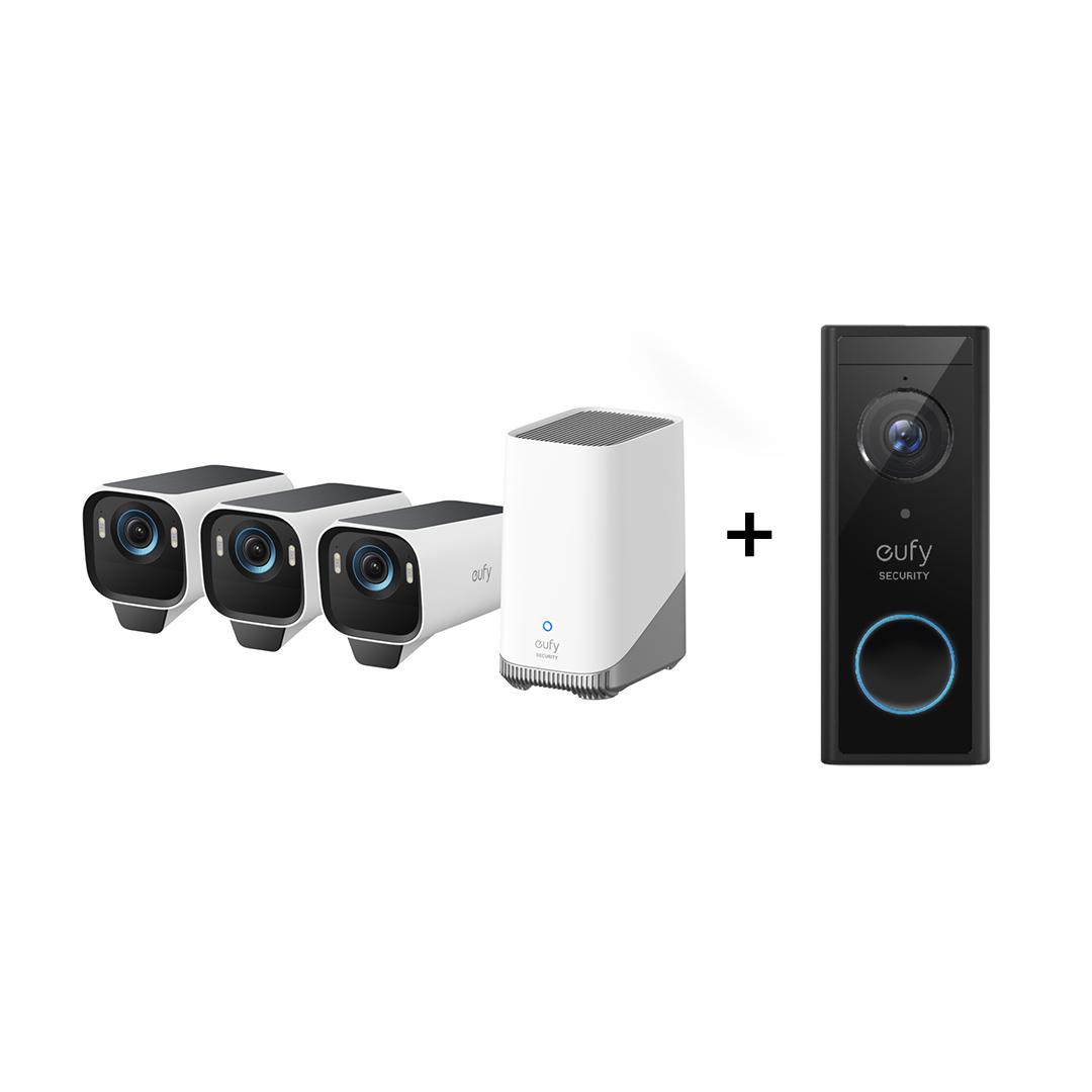 eufyCam S3 Pro Starter-Set 3+1 - 3er-Kameraset mit HomeBase 3 + Video Doorbell 2K