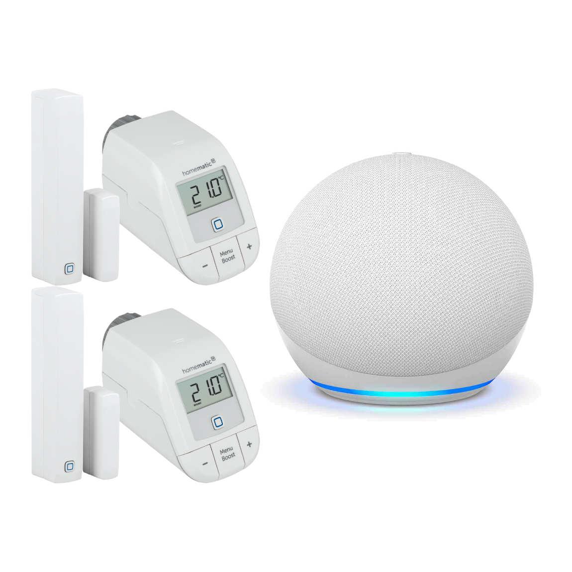 Homematic IP Set Heizen – easy connect mit Heizkörperthermostat und Tür-/Fensterkontakt 2er-Set + Amazon Echo Dot Gen. 5