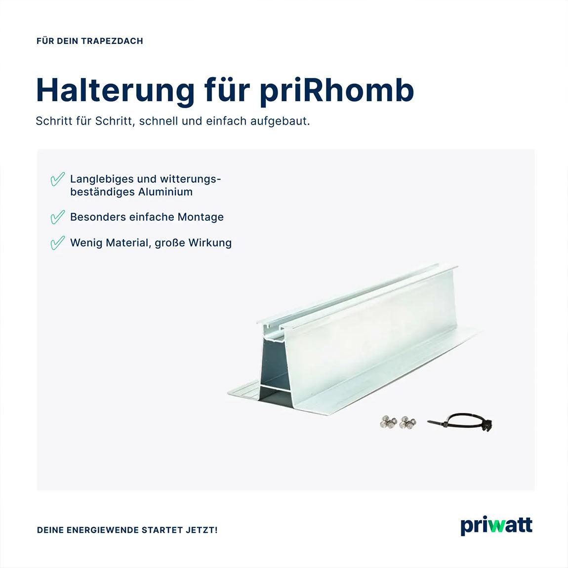 priwatt priRhomb - Balkonkraftwerk mit Blechdach-Halterung (1x 440W) - Schwarz_halterung