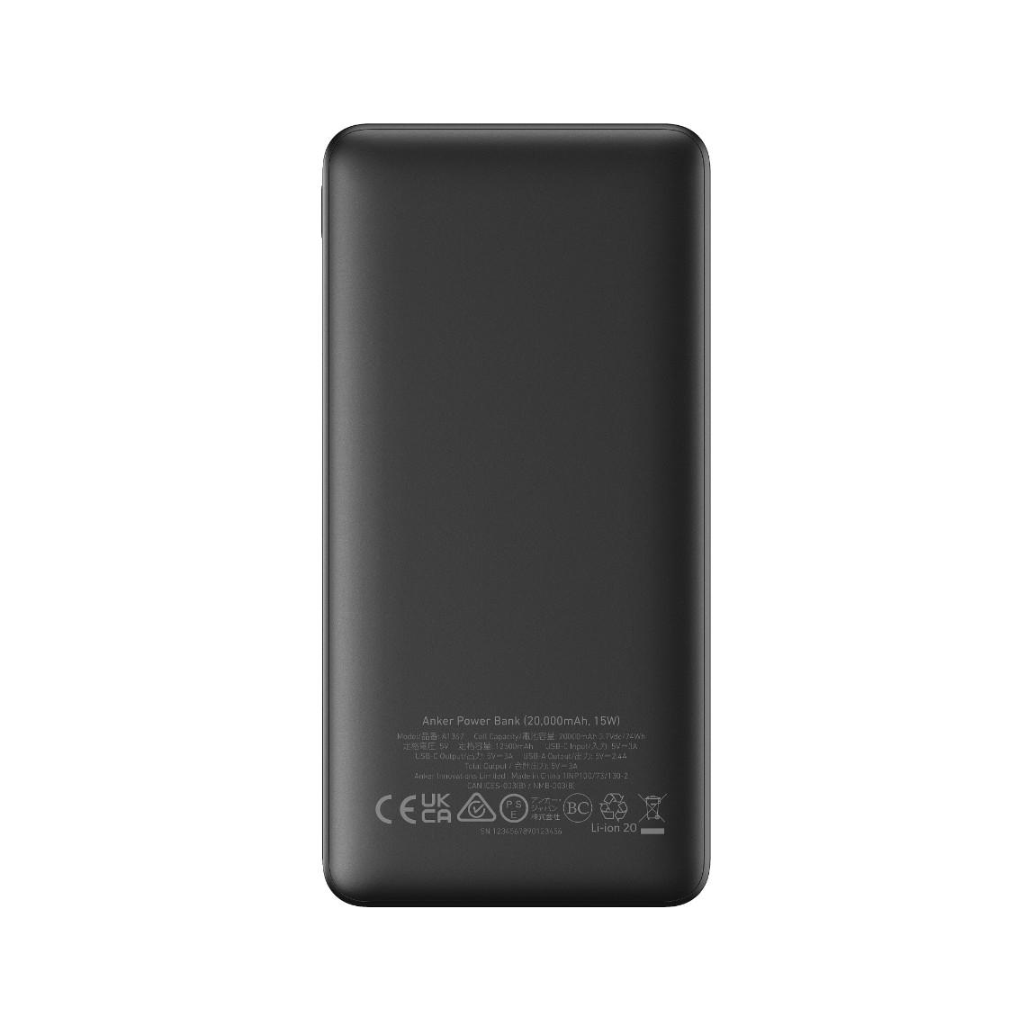 Anker Powerbank 325 - USB-C Powerbank mit 20.000 mAh - Schwarz