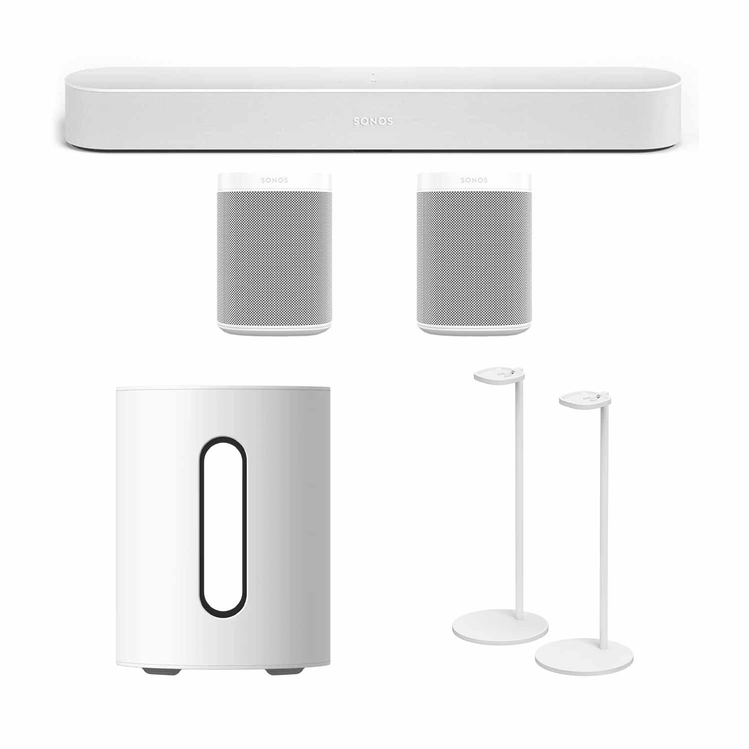 Sonos One SL Beam Sub Mini 5.1 Heimkino Set + Standfuß (Paar) für Sonos One