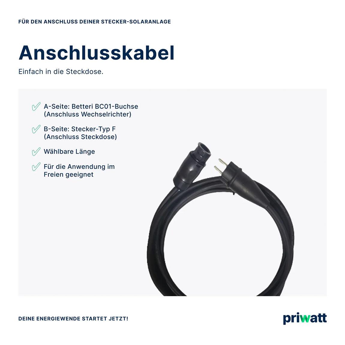 priwatt priFlat XL - Balkonkraftwerk mit Bodenhalterung (2x 580W) - Schwarz_kabel