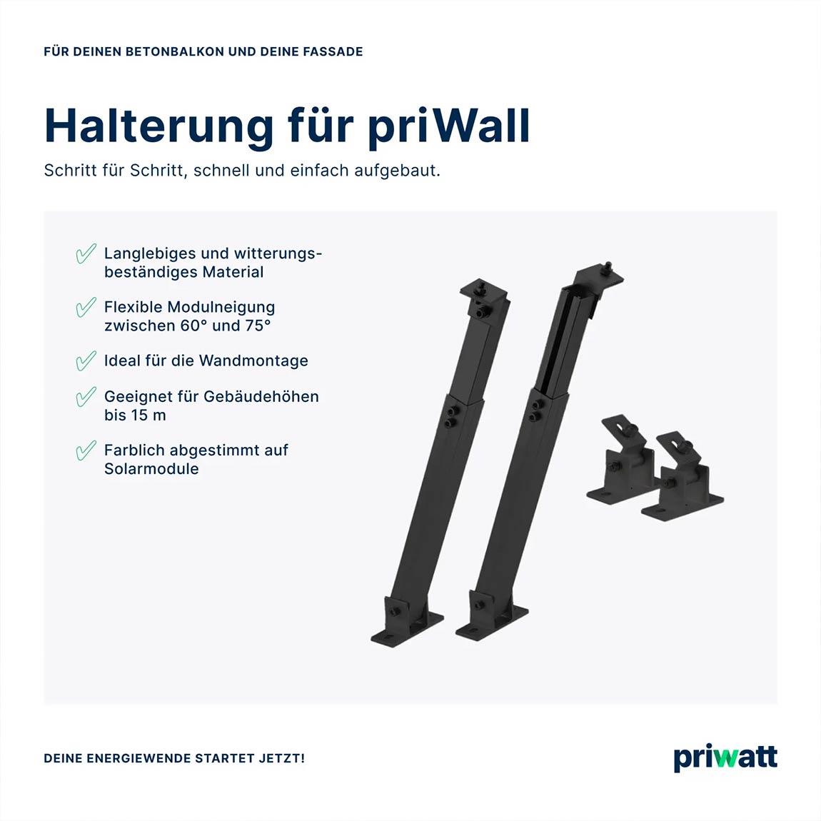 priwatt priWall - Balkonkraftwerk mit Wandhalterung (1x 440W) - Schwarz_halterungen