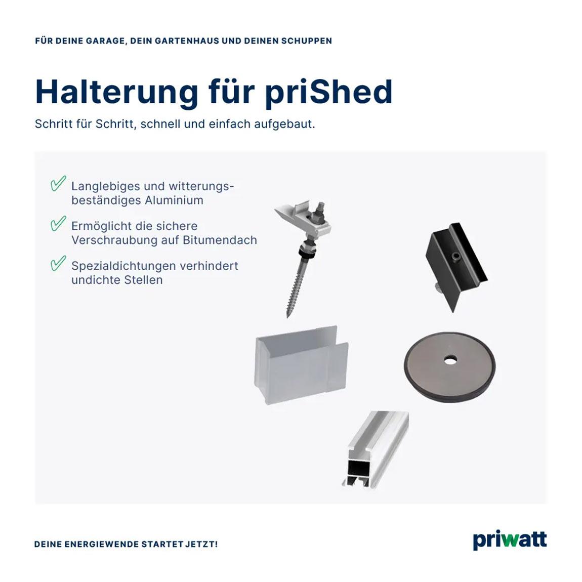 priwatt priShed - Balkonkraftwerk mit Gartenhaus-Halterung (1x 440W) - Schwarz_halterung