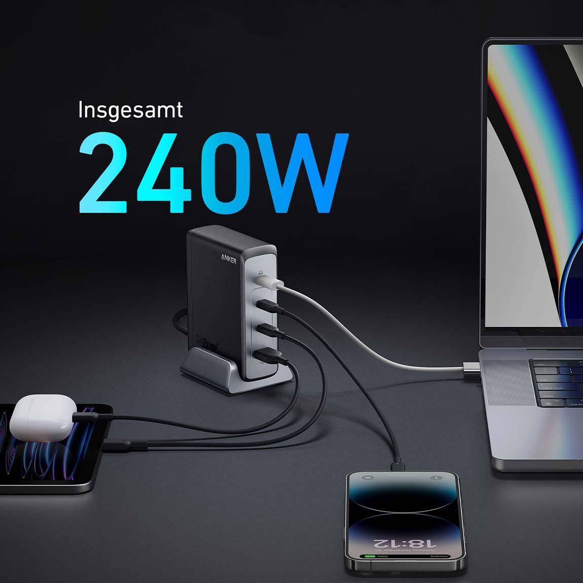 Anker 749 GaNPrime Wandladegerät - 240W 4 Ports - Schwarz_power_2