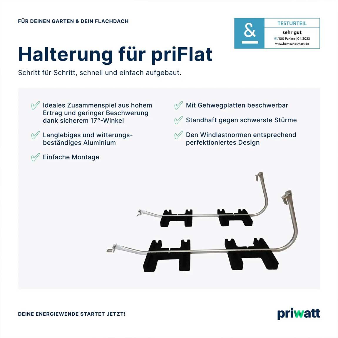 priwatt priFlat - Balkonkraftwerk mit Bodenhalterung (4x 440W) - Schwarz_halterung