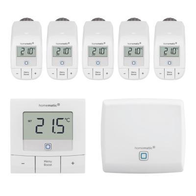 Homematic IP Starter Set Heizen mit 5 Heizkörperthermostaten Basic + Wandthermostat Basic