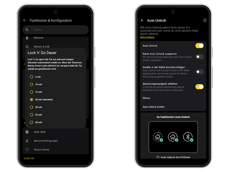 Nuki App Auto Unlock und Auto Lock