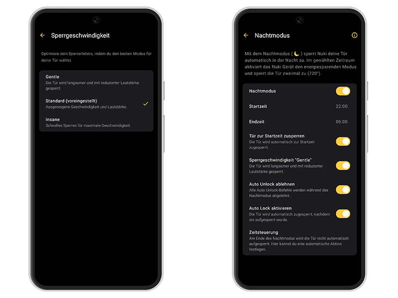 Nuki Ultra App Sperrgeschwindigkeit und Nachtmodus